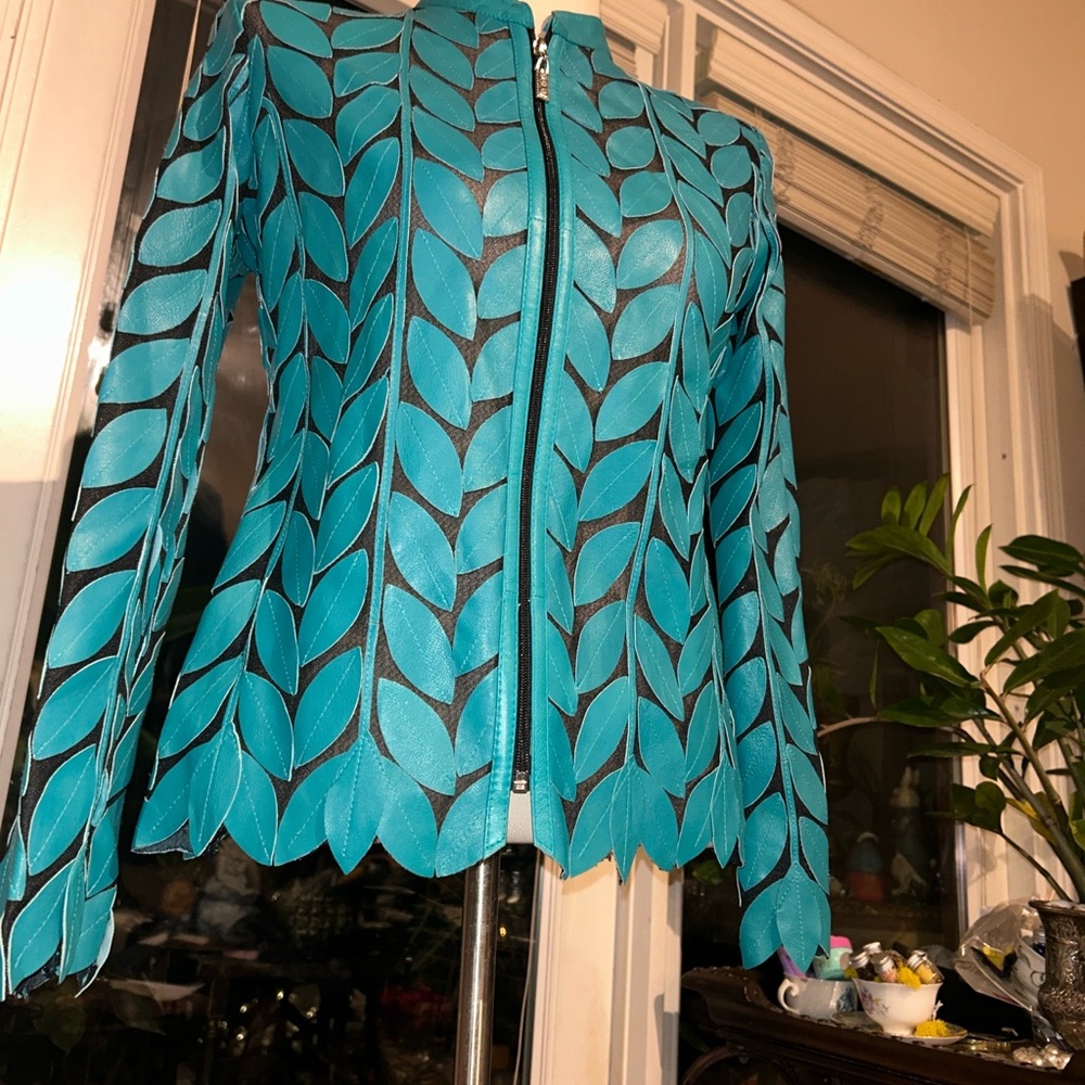 Teal Leaf Pattern Blazer